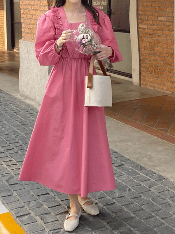 romantic dressPuff Sleeve Pleating Leisure Holiday Casual Dress for Women