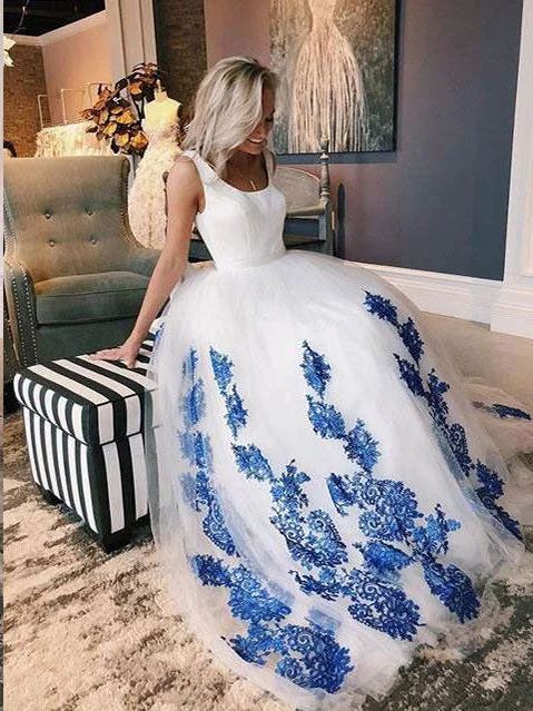 Quick Sale Simple Prom Dresses with Straps Aline Royal Blue Appliques Long White Prom Dress JKL1298 Quick Sale Simple Prom Dresses with Straps Aline Royal Blue Appliques Long White Prom Dress JKL1298