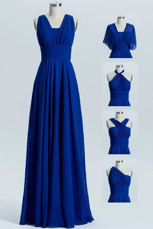 floral wrap dressRoyal Blue A-line Chiffon Long Convertible Bridesmaid Dress