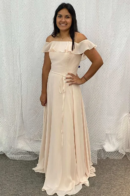 Today’s Deal formal dressRuffles Off-the-Shoulder A-Line Long Bridesmaid Dress