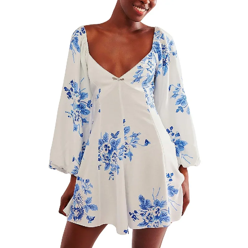 Clearance Event party dressWomens Floral Print Surplice Babydoll Dress