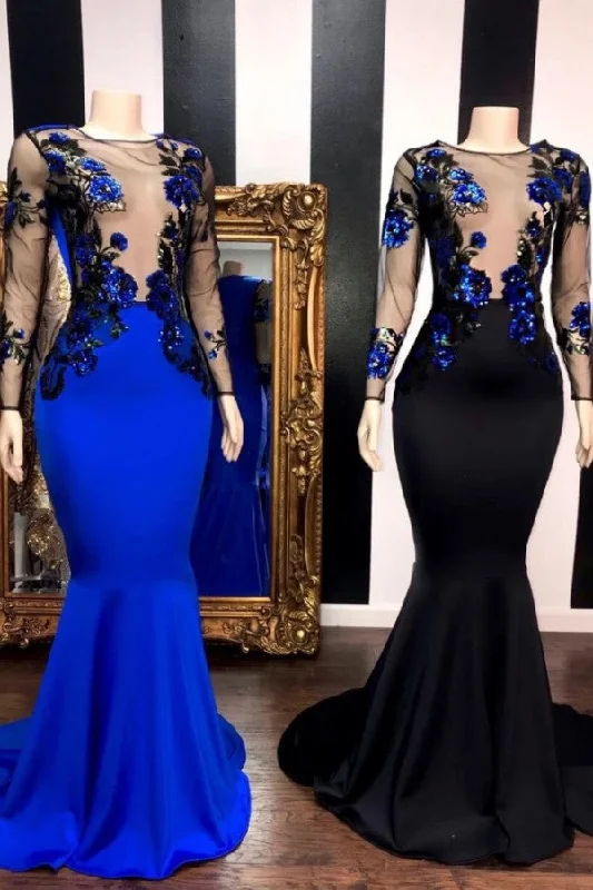 Customer Appreciation Sale See Through Long Sleevess Flowers Mermaid Prom Dresses