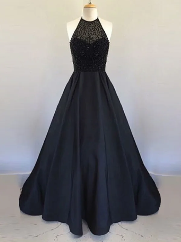 Crazy Deals Black Prom Dresses Halter A Line Beading Satin Sexy Long Prom Dress JKL732 Crazy Deals Black Prom Dresses Halter A Line Beading Satin Sexy Long Prom Dress JKL732