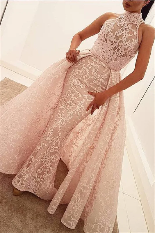 Extra Discounts Illusion Puffy Overskirt Column High Neck Sleeveless Lace Gorgeous Evening Dress Extra Discounts Illusion Puffy Overskirt Column High Neck Sleeveless Lace Gorgeous Evening Dress
