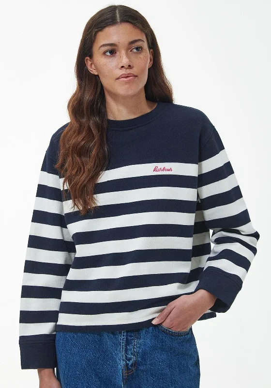Overstock fleece hoodie for winterBarbour Womens Aster Striped Sweatshirt, Navy Stripe