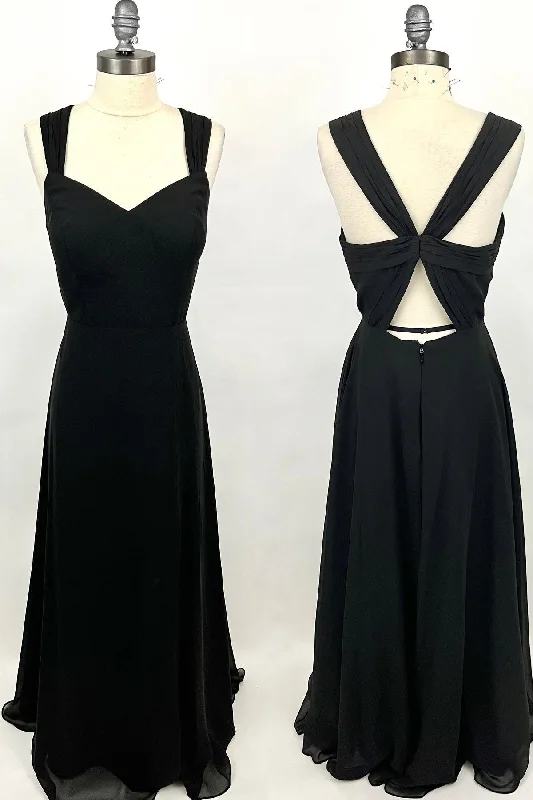 Quick Sale stylish party dressPrincess Black Chiffon A-line Long Bridesmaid Dress